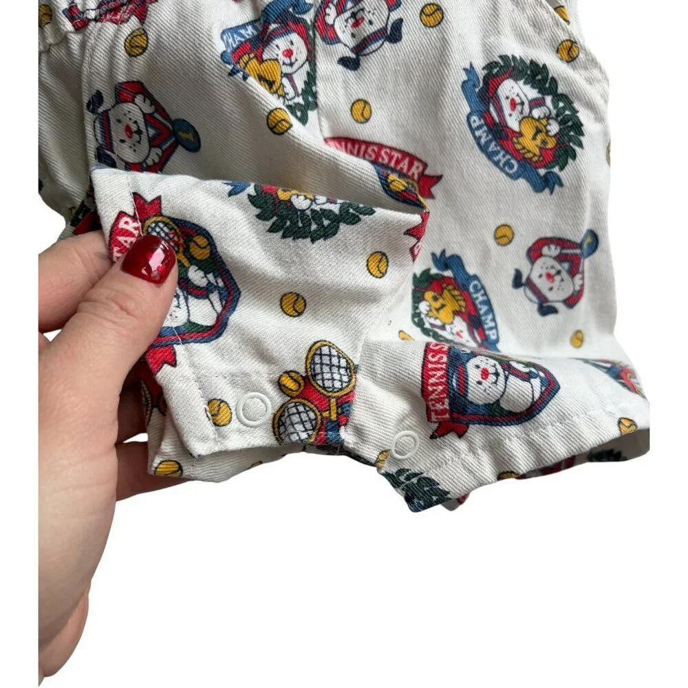 Vintage OshKosh Baby B'Gosh Overalls 80s Tennis Dog Print 18 Month Shortalls